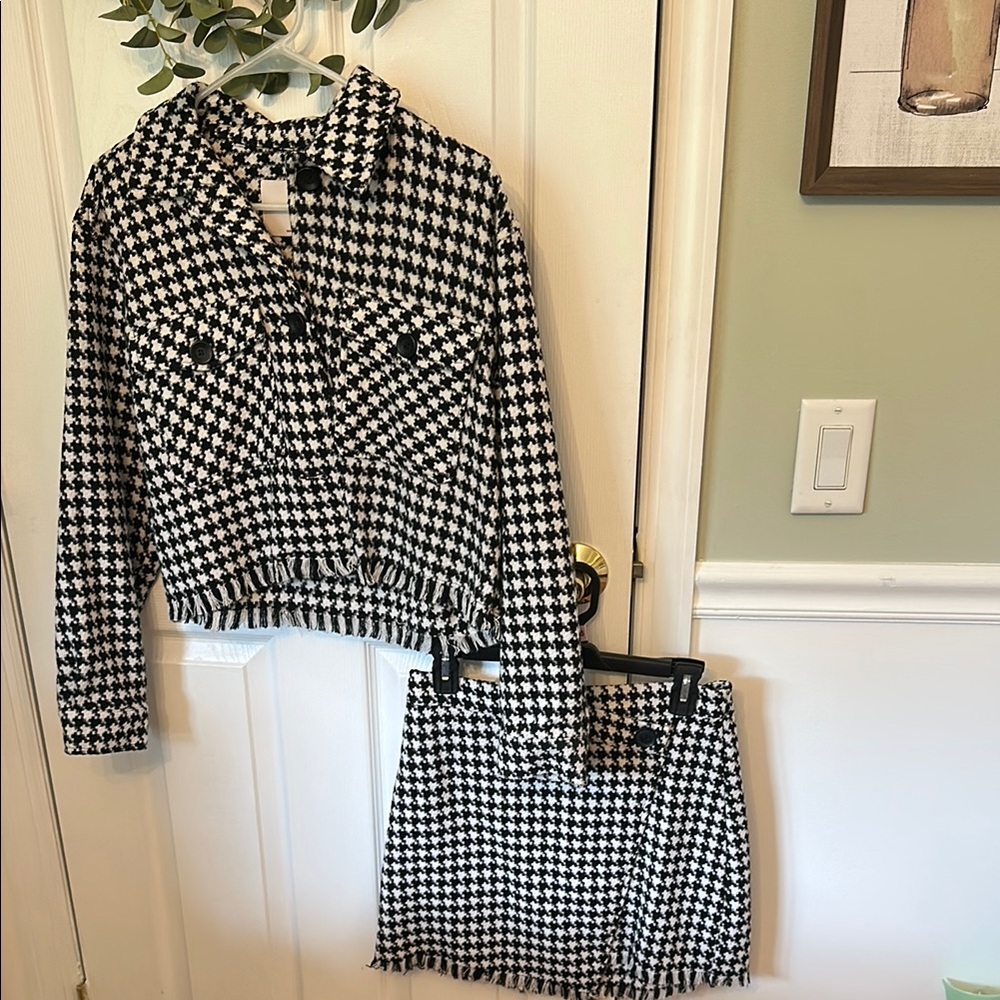 🖤🤍 Black and White Houndstooth Jacket and Skirt Set🖤🤍